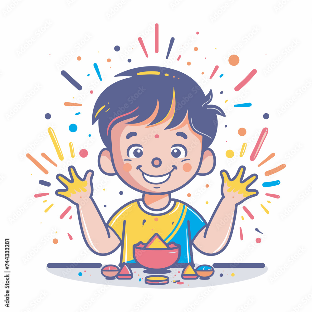Fototapeta premium Abstract Colorful Painted Hands Of Little Children Happy Holi background, illustration of colorful Happy Holi Background for Festival of Colors celebration greetings