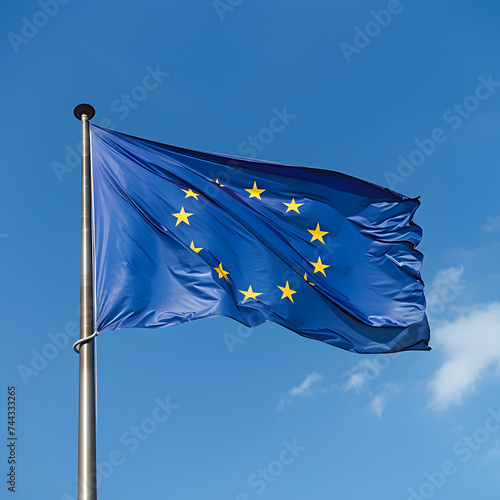The EU flag waving in the sky 
