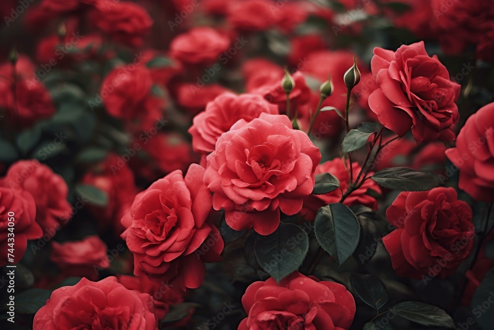 Red rose bush. Flower nature park. Generate Ai Red rose bush. Flower nature park. Generate Ai