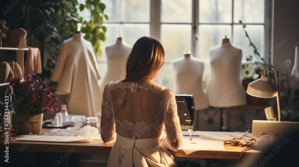 A tailor is designing a beautiful wedding dress A tailor is designing a beautiful wedding dress