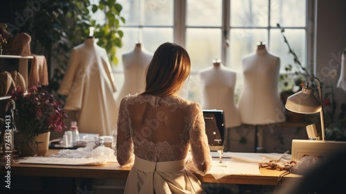 A tailor is designing a beautiful wedding dress