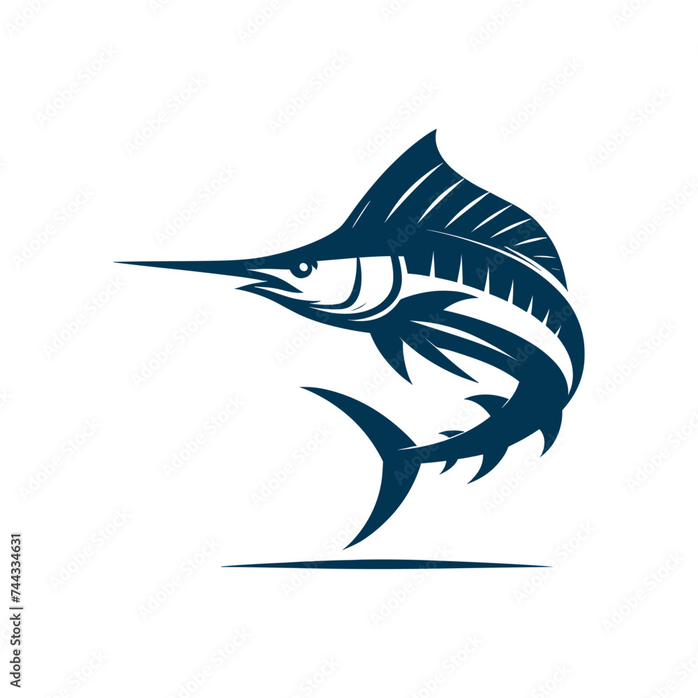 Clean and minimal vector illustration of silhouetted blue marlin fishing logo Clean and minimal vector illustration of silhouetted blue marlin fishing logo