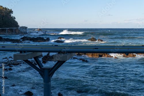 View of the monorail at the beach in winter photo