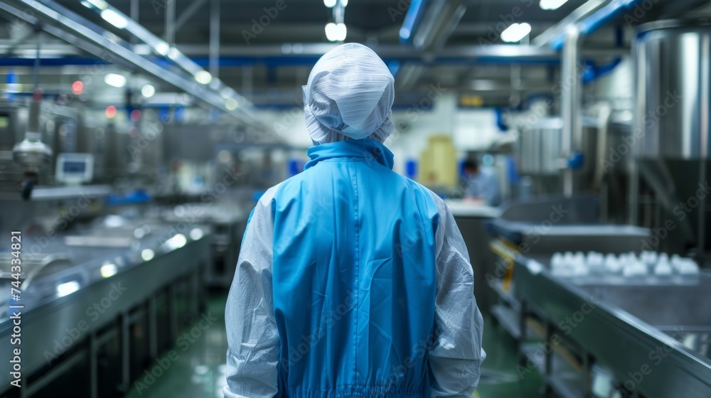 Technologist in protective uniform controlling food production - obrazy, fototapety, plakaty 