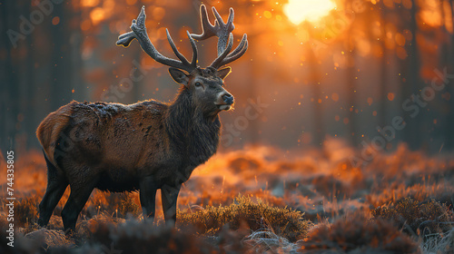 Wild red deer in nature at sunset, Mountain landscape wildlife view © Koihime