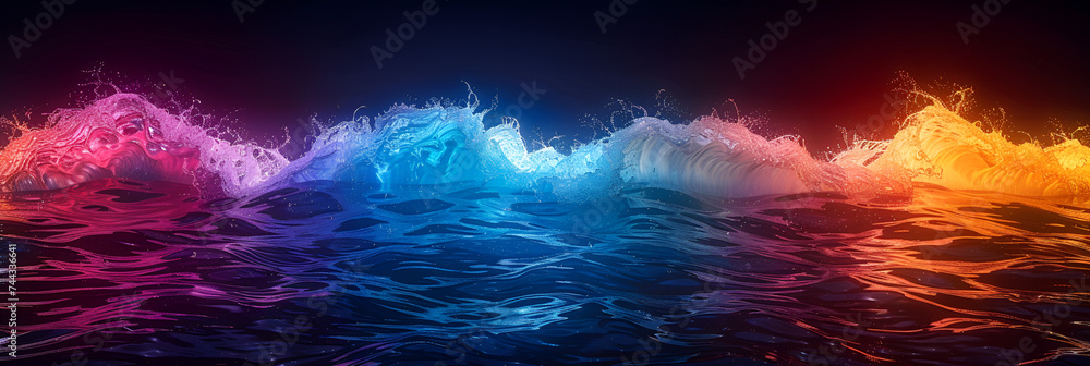 Color waves on black background, Abstract vector background with dynamic waves and lines illustration Abstract background of data visualization, 