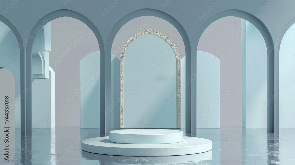 Simple podium with Islamic motifs for a professional display. Simple podium with Islamic motifs for a professional display.