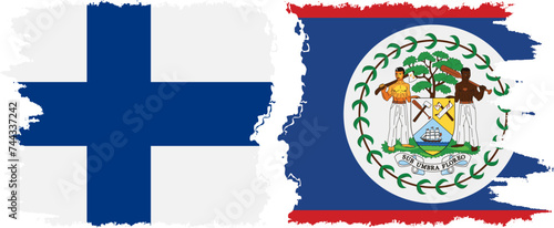 Belize and Finland grunge flags connection vector