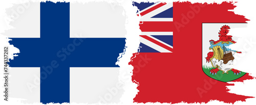 Bermuda and Finland grunge flags connection vector