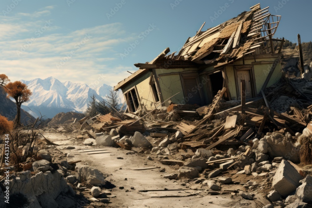 Ruined house after earthquake. Insurance concrete. Generate Ai Ruined house after earthquake. Insurance concrete. Generate Ai