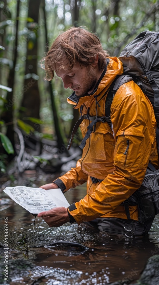 Environmental scientist in a protected wetland conducts research for conservation and biodiversity studies. Environmental scientist in a protected wetland conducts research for conservation and biodiversity studies.