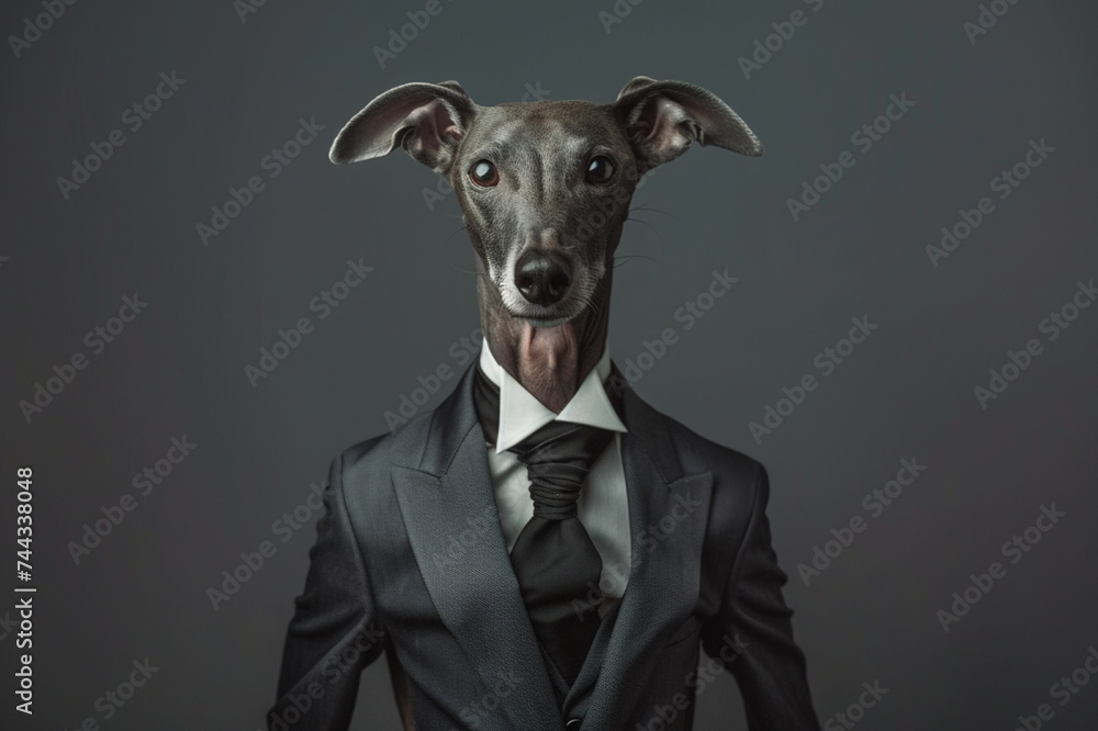 Portrait of greyhound dog in suit