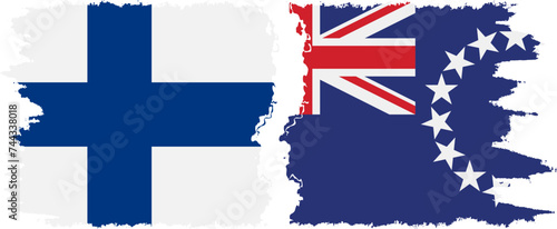 Cook Islands and Finland grunge flags connection vector