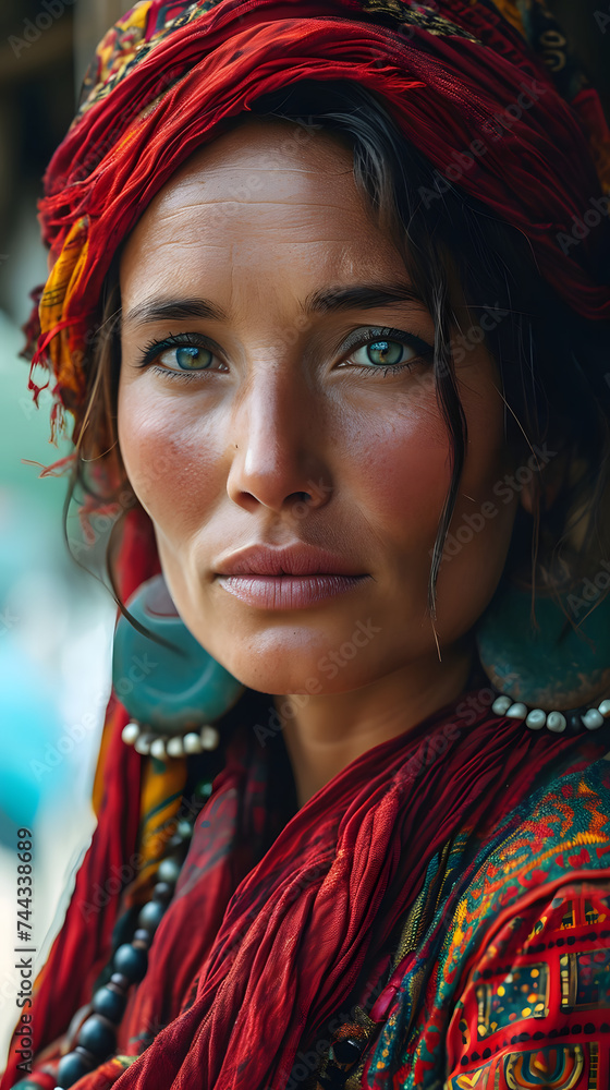 Portrait of Beautiful Gypsy Woman in Traditional Dress