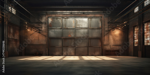 Empty Concrete Industrial Room with Dark Grunge Background