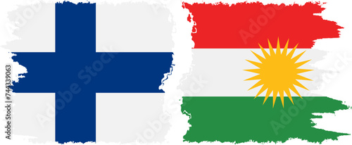 Kurdistan and Finland grunge flags connection vector
