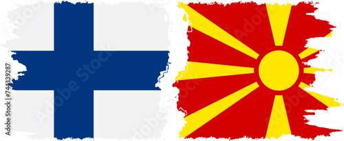 Northern Macedonia and Finland grunge flags connection vector