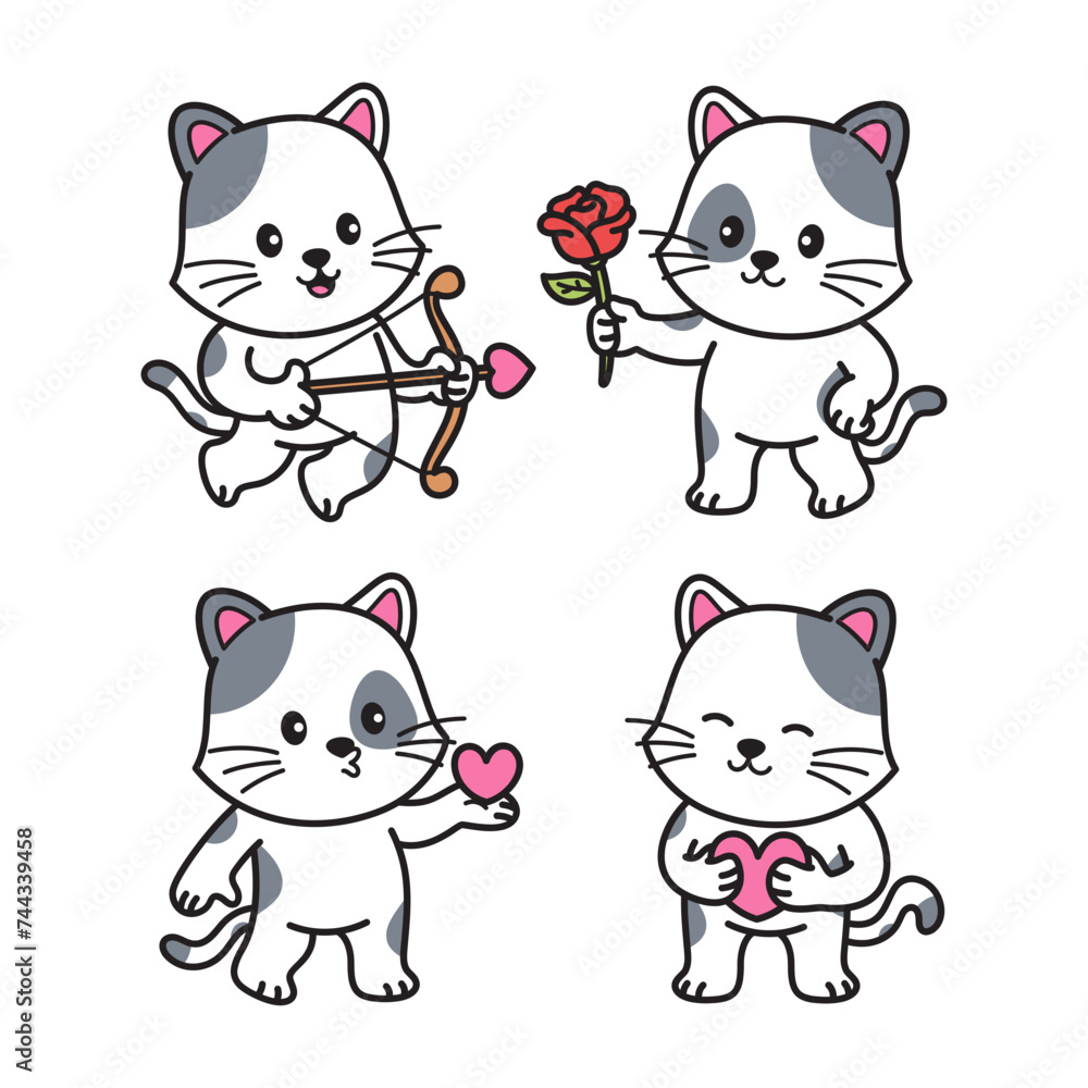 Cute Valentine Cat Vector Cartoon Illustration