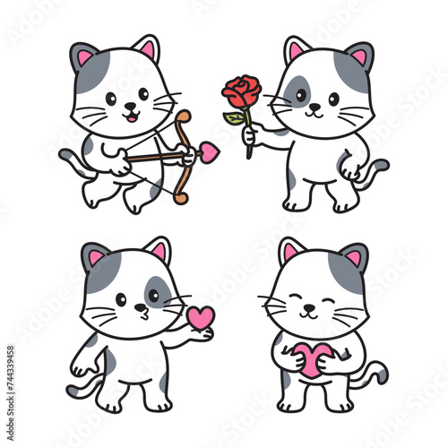 Cute Valentine Cat Vector Cartoon Illustration