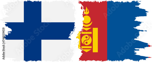 Mongolia and Finland grunge flags connection vector