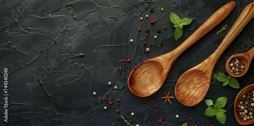 Vegetarian food concept with wooden spoon and dark background