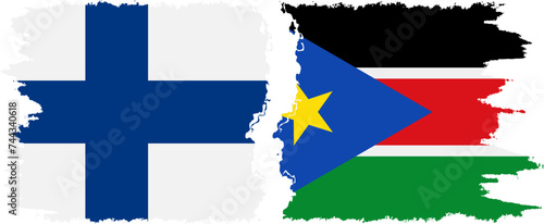South Sudan and Finland grunge flags connection vector