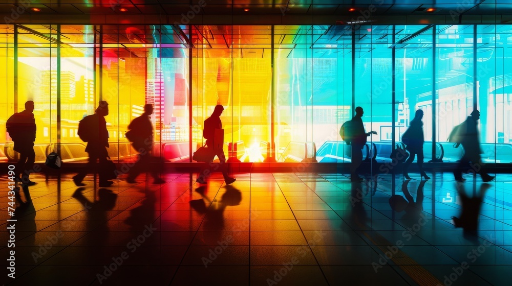 Commuters silhouettes in subway station, train station or airport Commuters silhouettes in subway station, train station or airport