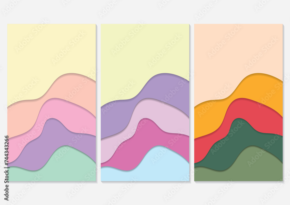 set of colorful papercut cover background design