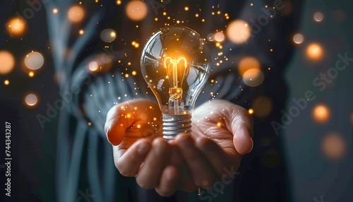 business creative ideas. creative glowing light bulb in hands