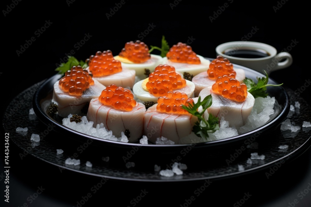 Salmon eggs food. Fish breakfast. Generate Ai Salmon eggs food. Fish breakfast. Generate Ai