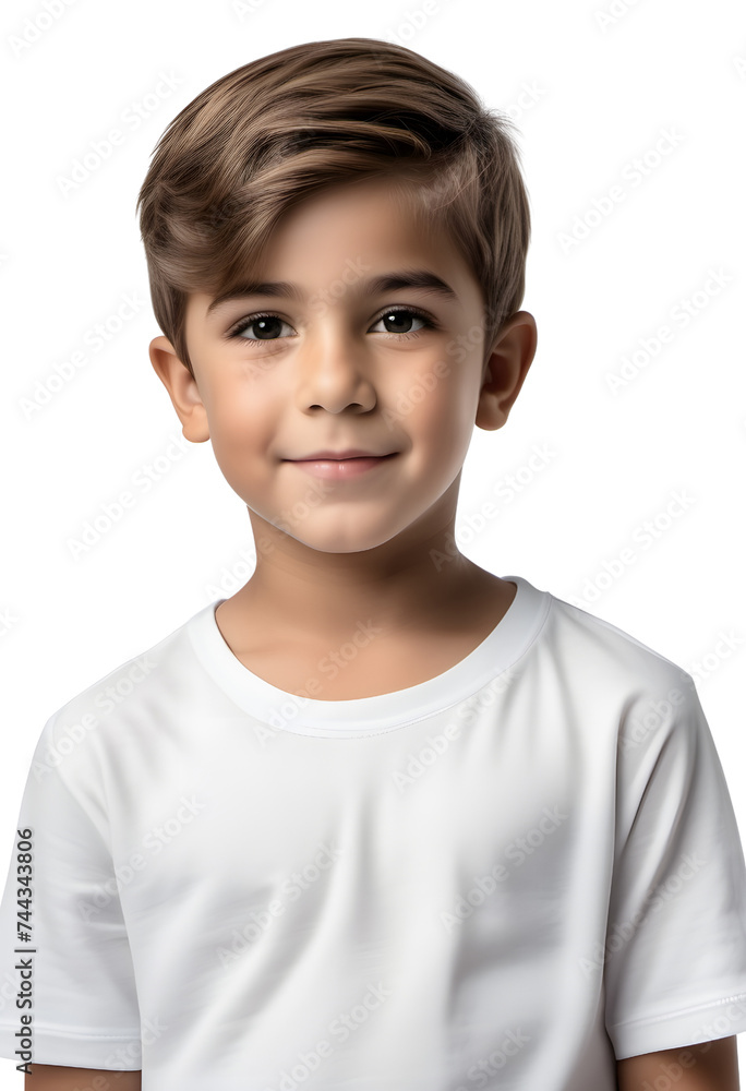A young boy in a white t-shirt on a transparent background A young boy in a white t-shirt on a transparent background