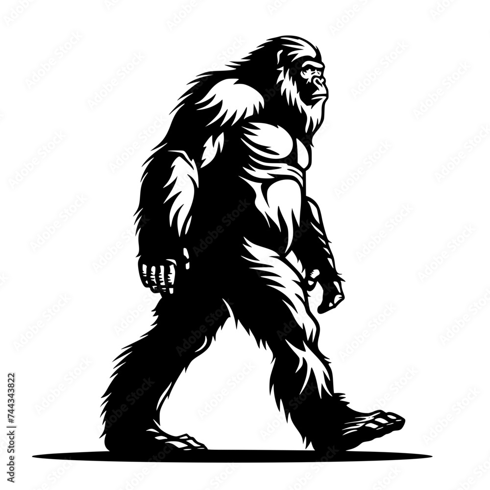 Fototapeta premium Silhouette of Bigfoot Walking Vector Illustration 