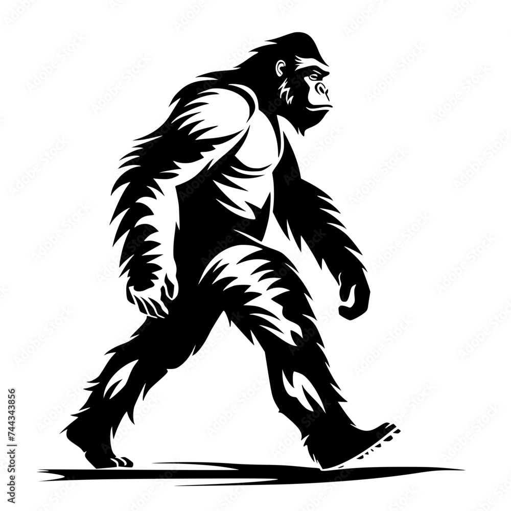 Silhouette of Bigfoot Walking Vector Illustration
