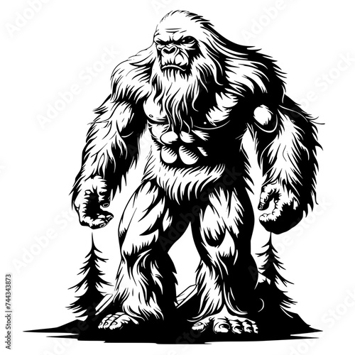 Silhouette of Bigfoot Walking Vector Illustration
