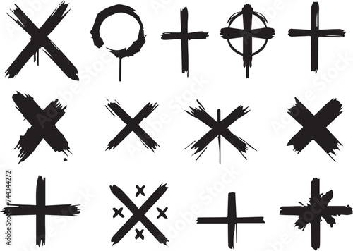set of X black grunge style Hand drawn crossed bar