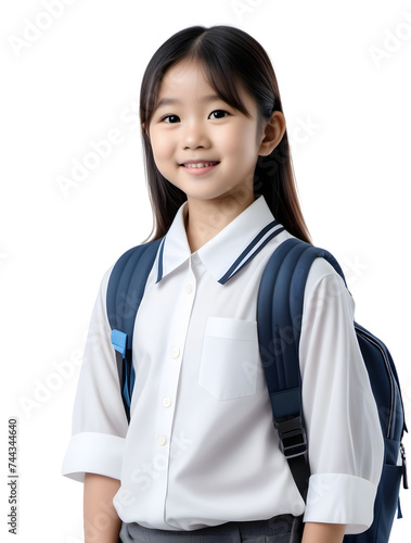 Young asian girl student in school uniform on transparent png background photo