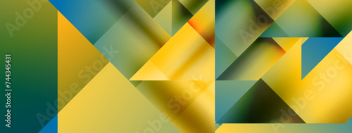 Vivid abstraction unfolds. Triangles in seamless harmony, composing dynamic geometric backdrop. Interplay of angles and hues forms captivating tapestry, evoking modernity and artistic allure