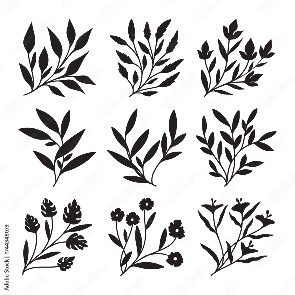 Set of branch and leaves vector Set of branch and leaves vector
