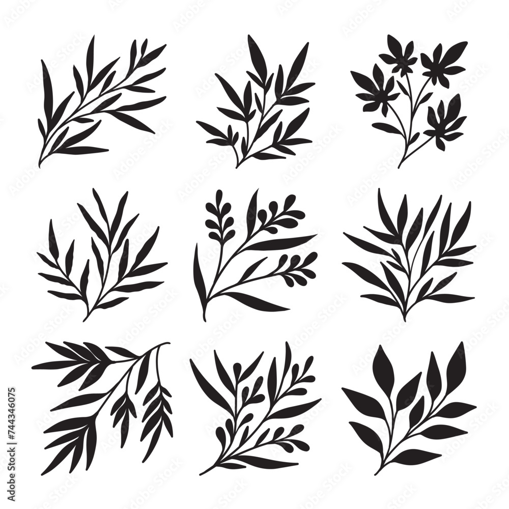 Set of branch and leaves vector Set of branch and leaves vector