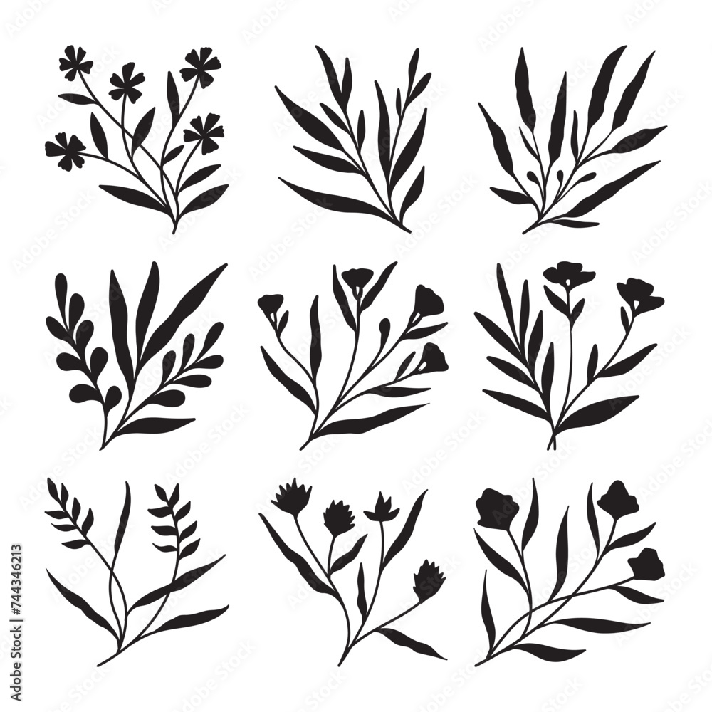 Set of branch and leaves vector Set of branch and leaves vector