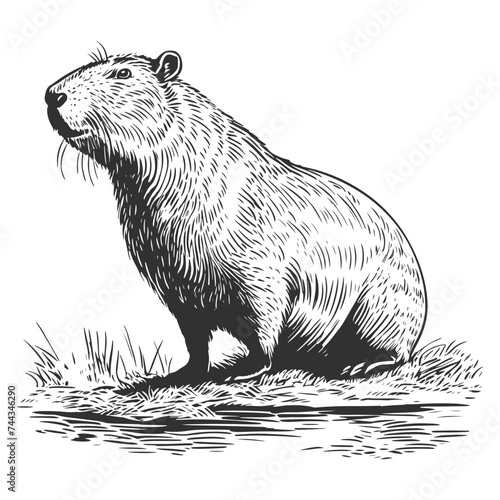 Capybara woodcut style drawing vector