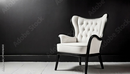 White armchair black wall 