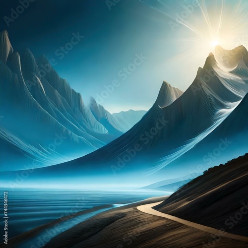 sunrise in mountains, background,sky , blue 