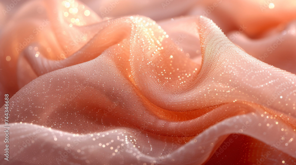 Texture of delicate silk threads in shades of blush and rose gold forming a dreamy and ethereal abstract pattern. Texture of delicate silk threads in shades of blush and rose gold forming a dreamy and ethereal abstract pattern.