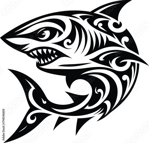 modern tribal tattoos of shark, abstract line art, and minimalist contour