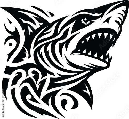 modern tribal tattoos of shark, abstract line art, and minimalist contour
