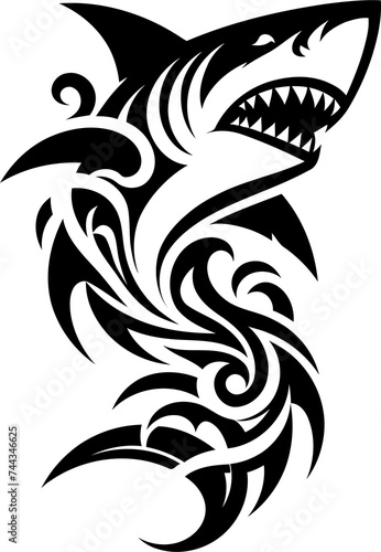 modern tribal tattoos of shark  abstract line art  and minimalist contour