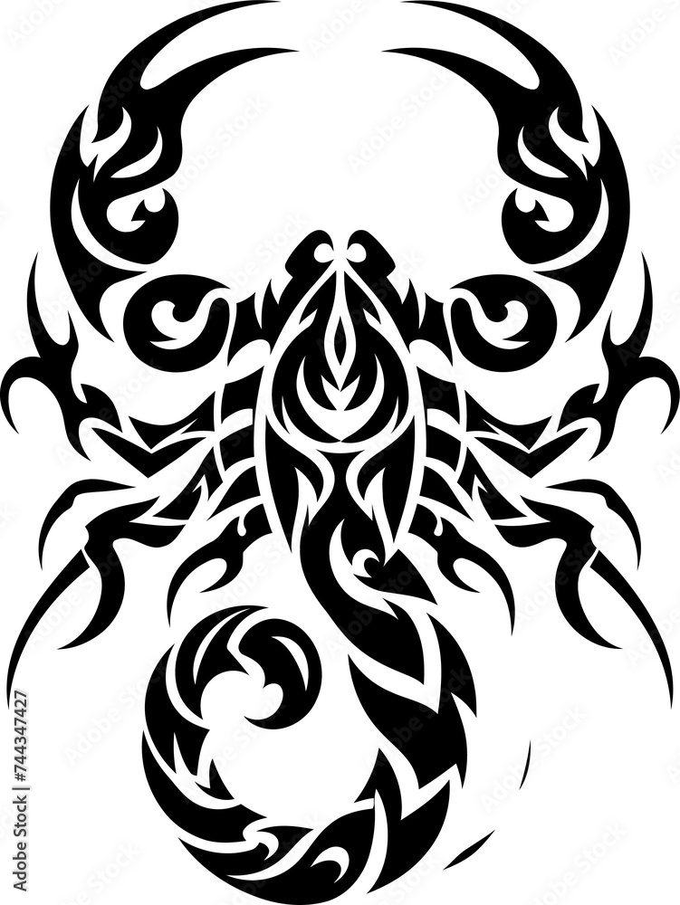 modern tribal tattoo of scorpion, abstract line art, minimalist contour modern tribal tattoo of scorpion, abstract line art, minimalist contour