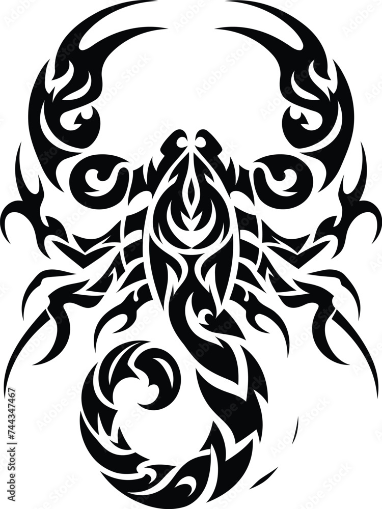 modern tribal tattoo of scorpion, abstract line art, minimalist contour