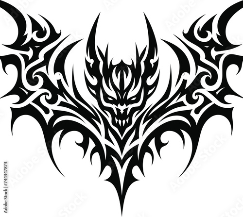 modern tribal tattoo of bat, abstract line art, minimalist contour
